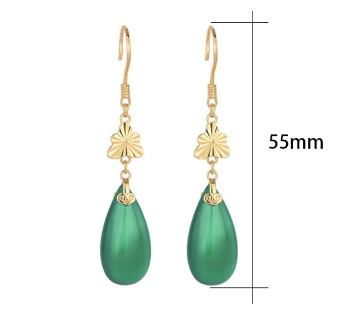 Jade Drop Dangle Earrings Flower Gemstone Boho Minimalist Hook 18K Gold Plated