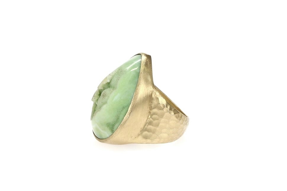 HEATHER BENJAMIN 18k Gold Plated Marquise Drusy Quartz Ring Sz 8