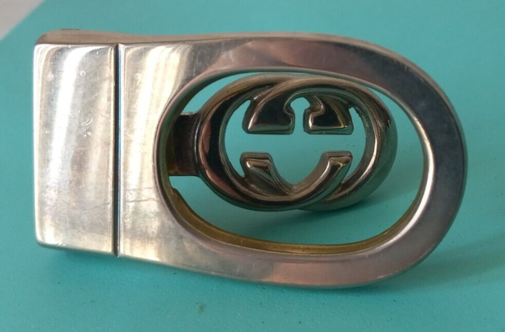 【セール】 VINTAGE GUCCI ITALY GG SILVER PLATED BRASS BELT BUCKLE 2.25 小物