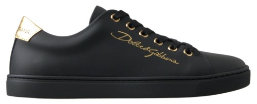 Pre-owned Dolce & Gabbana Dolce&gabbana Women Black Sneakers 100% Leather Lace Up Athletic Trainer Shoes