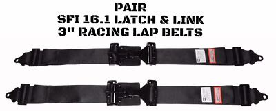 2 POINT LATCH & LINK PAIR (2) LAP BELTS SIGNATURE BOLT WRAP SFI 16.1 ALL BLACK