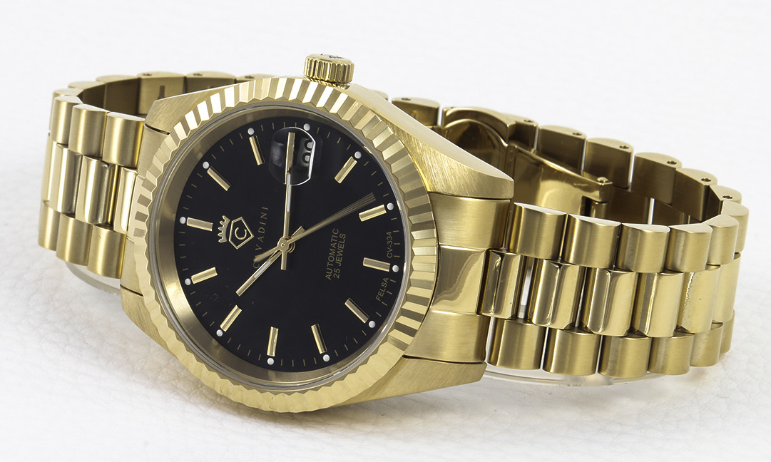 Pre-owned Cavadini Automatic Men's Watch Cal. Felsa Swiss Made Cv-334 Leonardo Gold-black