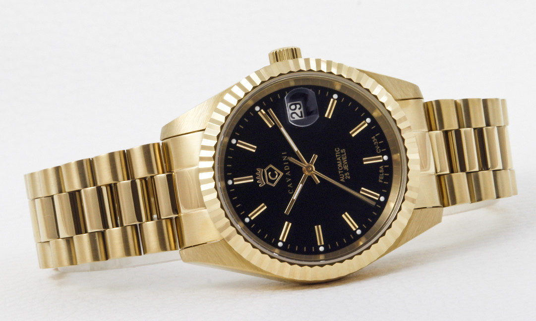 Pre-owned Cavadini Automatic Men's Watch Cal. Felsa Swiss Made Cv-334 Leonardo Gold-black