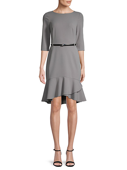 

Calvin Klein NWT Элегантное женское платье с поясом и воланами, размер, Tin gray