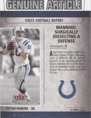 2004 Fleer Genuine Peyton Manning #4 GA