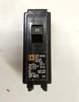 Square D HOM120 Circuit Breaker 20A 1-Pole 120/240VAC 10kA AIR Plug-On 10pk