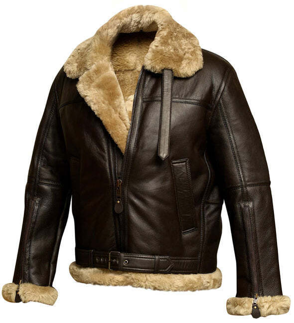Pre-owned Aviator Men's Raf B3 Bomber  Real Sheepskin Pilot Flying Shearling Leather Jacket In Brown