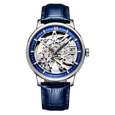 Blue German Design Auto Mechanical Flywheel Noctilucent Geometric Formal Watch