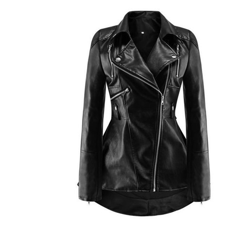 ★送料・関税込★LOEUVRE★Faux Leather Jacket★ Women's Lapel Faux Leather Jacket Coat Zipper Swallow-tail