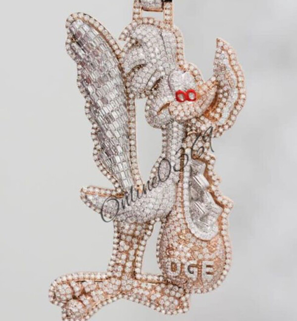 Pre-owned Online0369 Mens 2.40ct Baguette Cubic Zirconia Bird Charm Pendant Fine Silver Free Stud In White