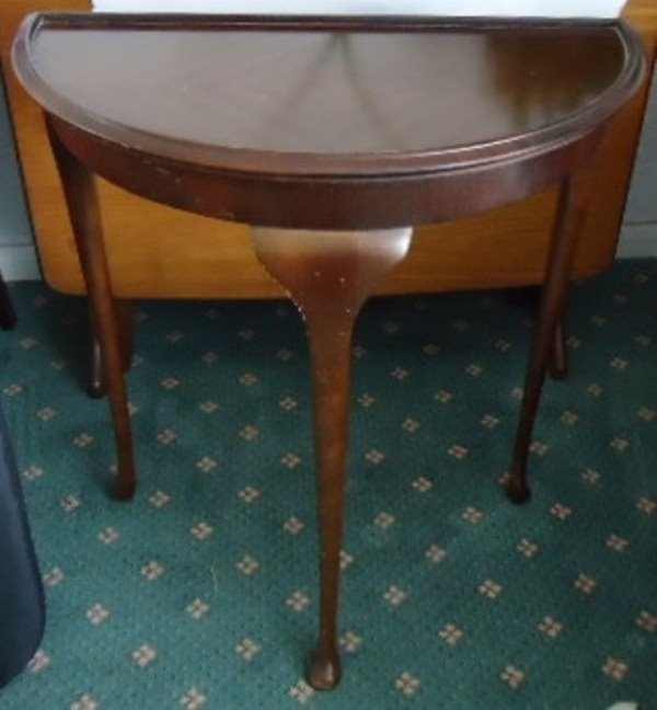 ANTIQUE HALF MOON SHAPE HALL TABLE. INLAID GLASS TOP. in Nottingham