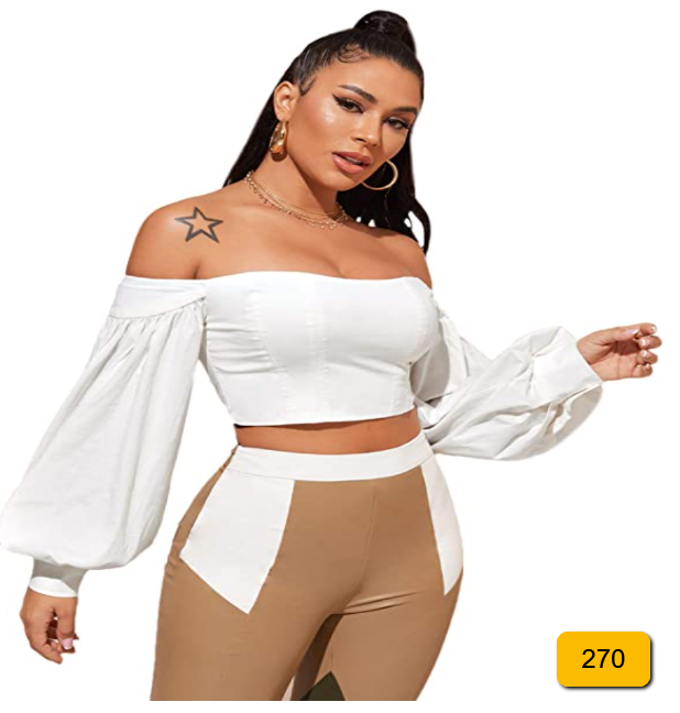 トップス lumi papillon off shoulder top MIRACMODA Woman Off Shoulder Ruched Tie Back Lantern Sleeve