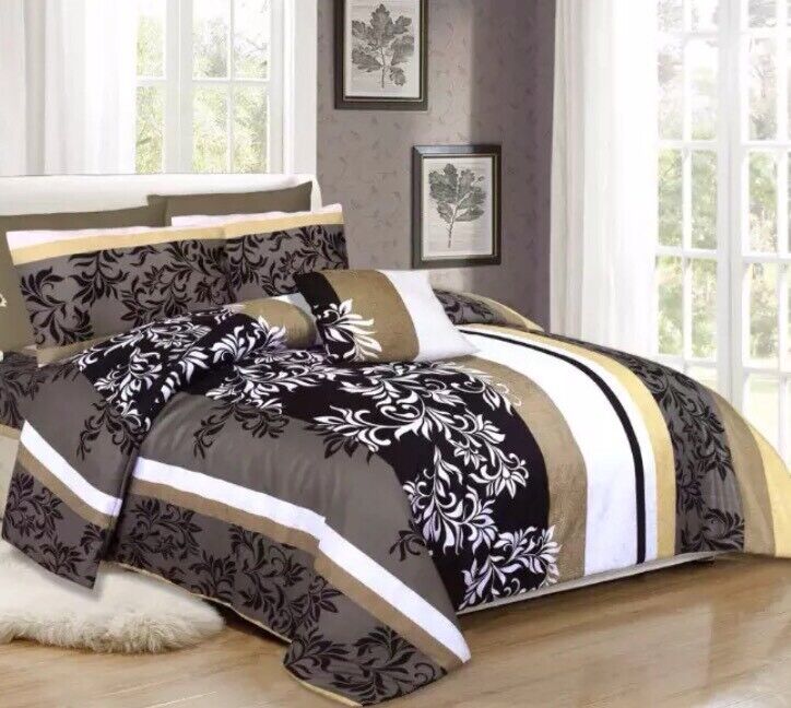 Sold King Size Duvet Set New Black Gold Cream White