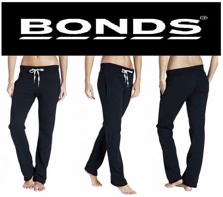 Activewear Bottoms WOMENS BONDS BLACK GREY WIDE LEG TRACKIES TRACKIE PANTS TRACK LADIES PANTS