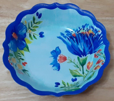 Pioneer Woman Delaney Floral Melanie Cobalt Blue Dinner Bowl Scalloped Edge NEW