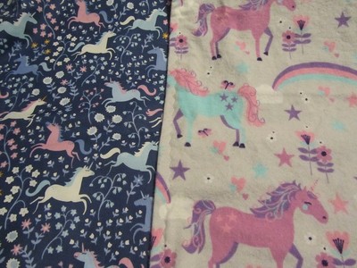 Girl Blue/Gray Unicorn Theme Double-sided Cotton/Flannel Baby/Toddler Blanket