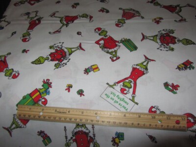 Dr Seuss White Grinch Christmas Ornament Cotton Fabric BTY
