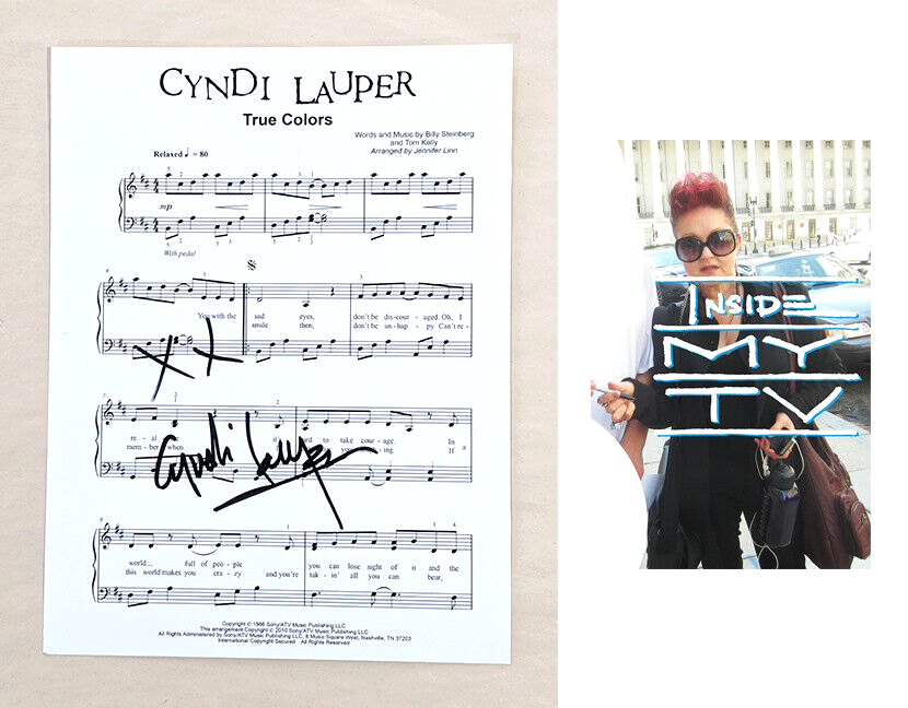 CYNDI LAUPER signed 8.5x11 SHEET MUSIC PAGE she's so unusual