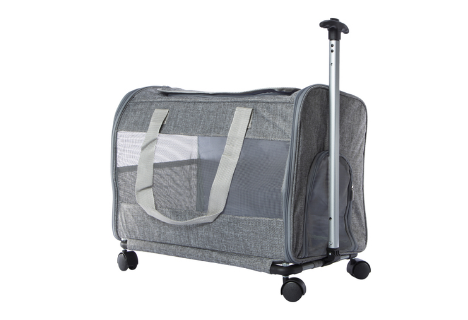 With Wheels Airline Approved Rolling Pet Carrier 25 Lbs Grey