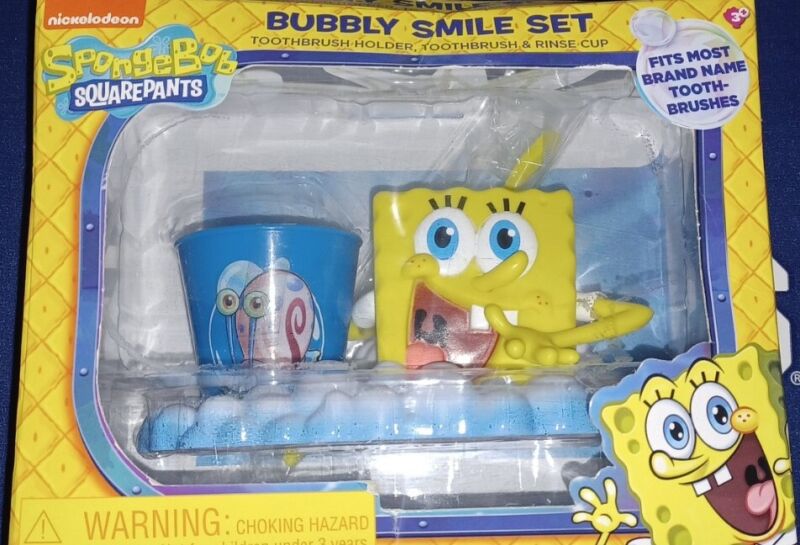 Spongebob toothbrushing set  NEW toothbrush, holder/stand & rinsing cup