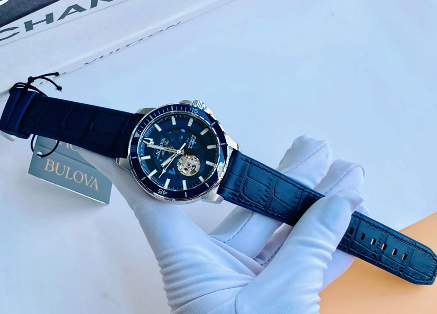 Pre-owned Bulova Men's Marine Star Automatic Blue Dial Watch 96a291