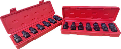 14pc Dual SAE MM 3/8'' Dr. CR-MO 6pts Shallow Swivel Universal Impact Sockets Set