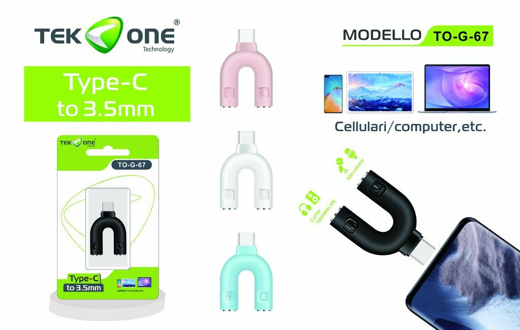 Splitter Adattatore Audio TeKone To-G-67 Type-C Cuffie Auricolari Microfono hsb