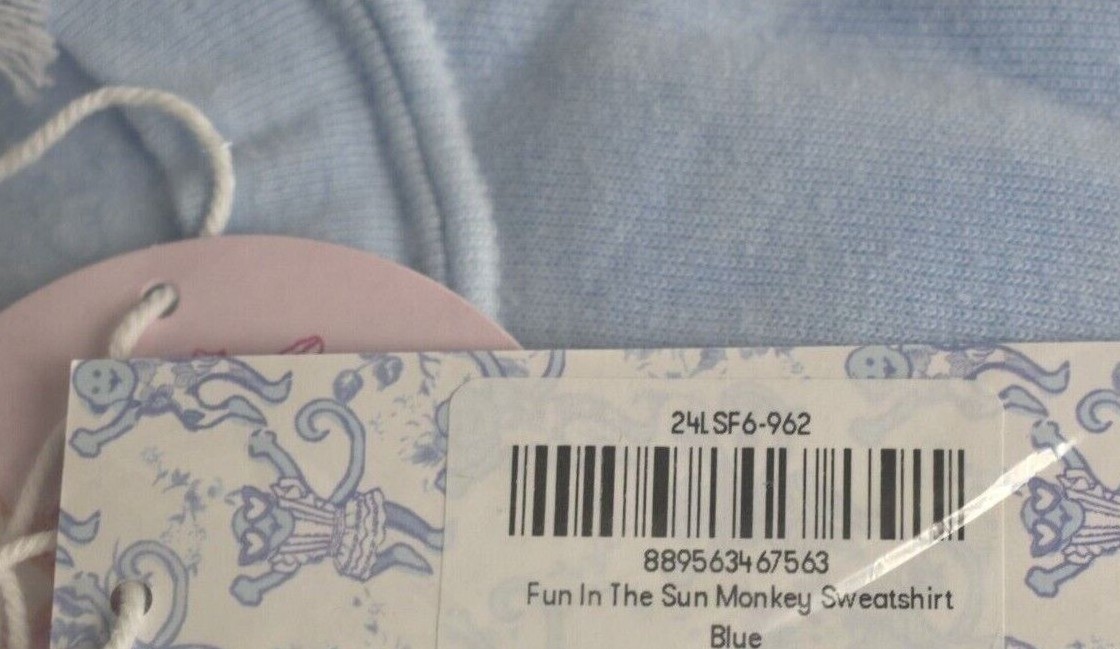 Pre-owned Roller Rabbit X Loveshackfancy Fun In The Sun Monkey Sweatshirt Blue M