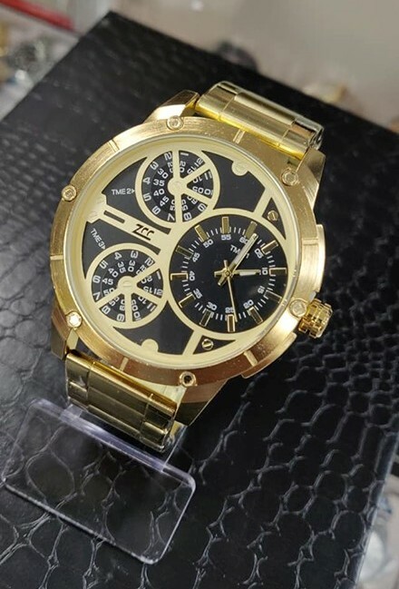 Orologio Polso ZCC 1883 Uomo Quarzo Cassa Acciaio Casual Dorato Nero lac