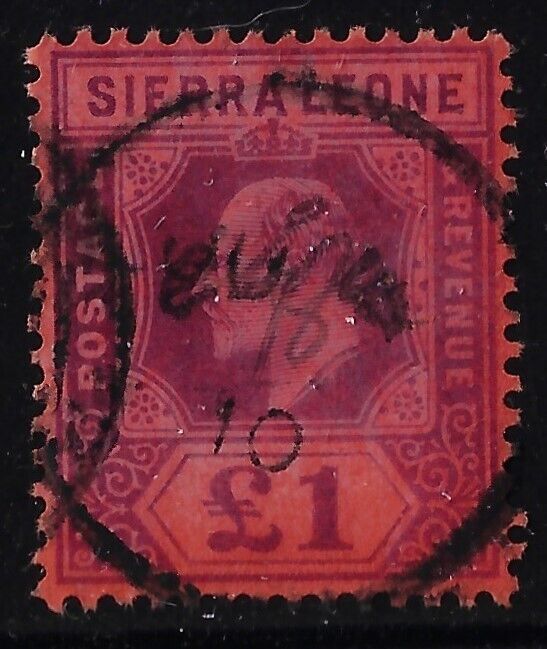 Sierra Leone KEVII £1 purple/red. sg 98/ Scott89, wmk MCCA, CV £350 (aa863a