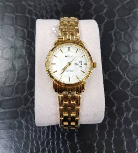 Orologio Da Polso Donna DINUO Analogico Quarzo Data Classico Oro Bianco lac