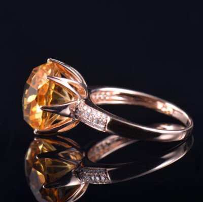 Pre-owned Diamondmounts Natural Diamond Yellow Citrine Big Women Ring Solid 14k Rose Gold Free Shipping