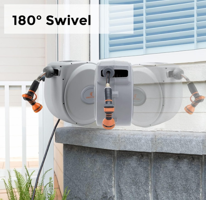 Giraffe Tools Retractable Water Hose Reel Wall Mounted Hose Reel 5/8-IN 65-FT