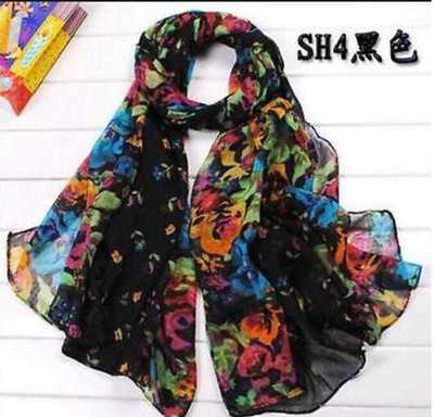 Fashion Womens Soft Wrinkle Long pure Scarf Wrap Shawl20x60 Inch floral black