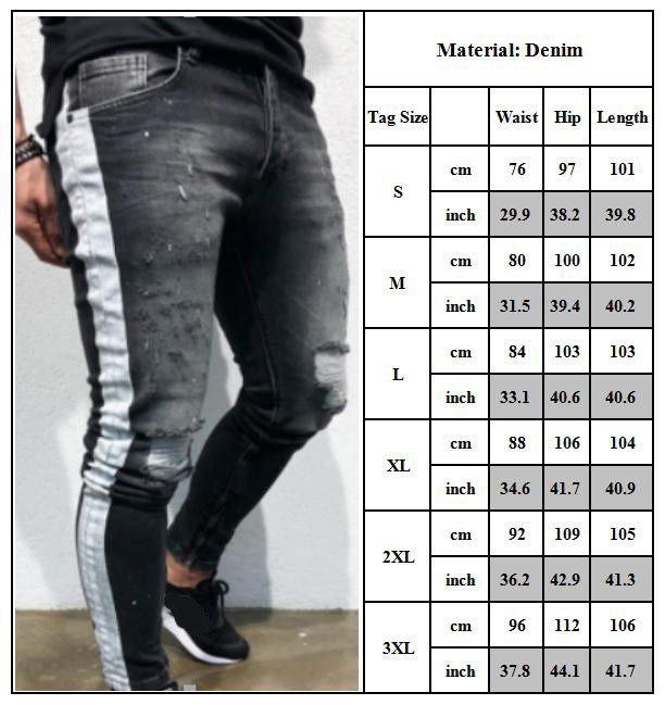 Men Ripped Biker Skinny Jeans Frayed Destroyed Trousers Casual Denim Pants S-XL