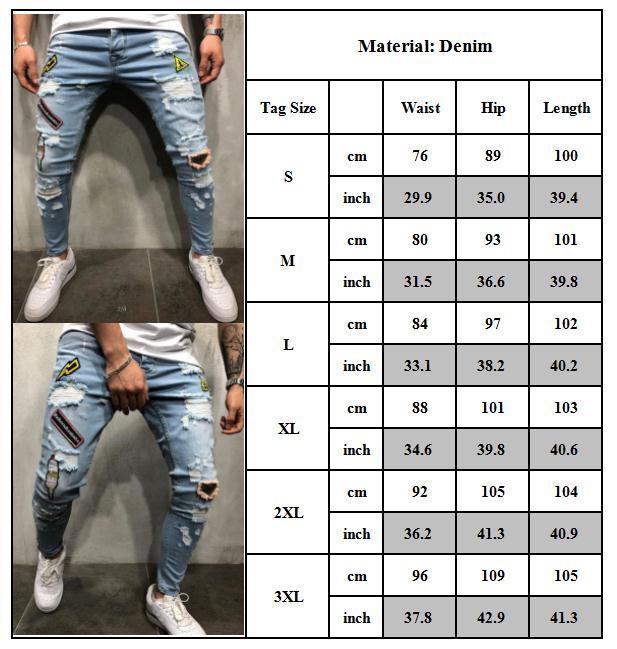 Men Ripped Biker Skinny Jeans Frayed Destroyed Trousers Casual Denim Pants S-XL