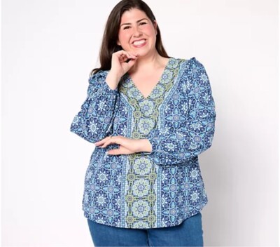 Belle Boho Kim Gravel Find Your Fire BOHO Chic Blouse Plus Size 2X Floral 