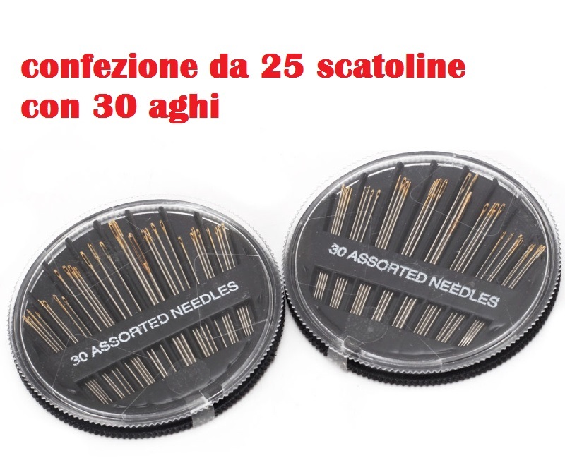 Set 25 Confezioni da 30 Aghi Cucire Mano Varie Misure Cotone Lana Cucito moc