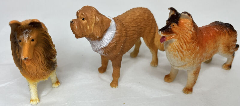 PVC Dog Figurines Collie Saint Bernard Cake Topper Plastic