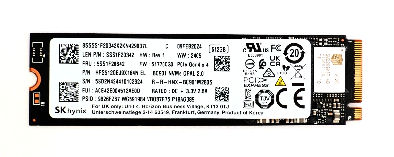 SK Hynix BC901 512GB M.2 2280 PCIe NVMe Gen4x4 OPAL SSD