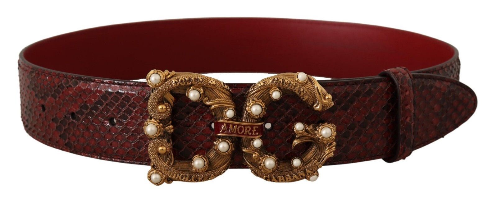 Pre-owned Dolce & Gabbana Belt Amore Red Exotic Leather Logo Buckle S.75cm / 30in