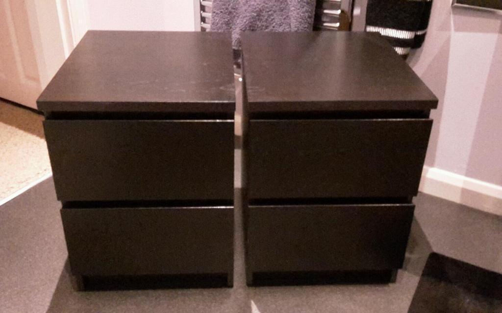 IKEA MALM black bedside tables, chest of drawers, in Bradley Stoke