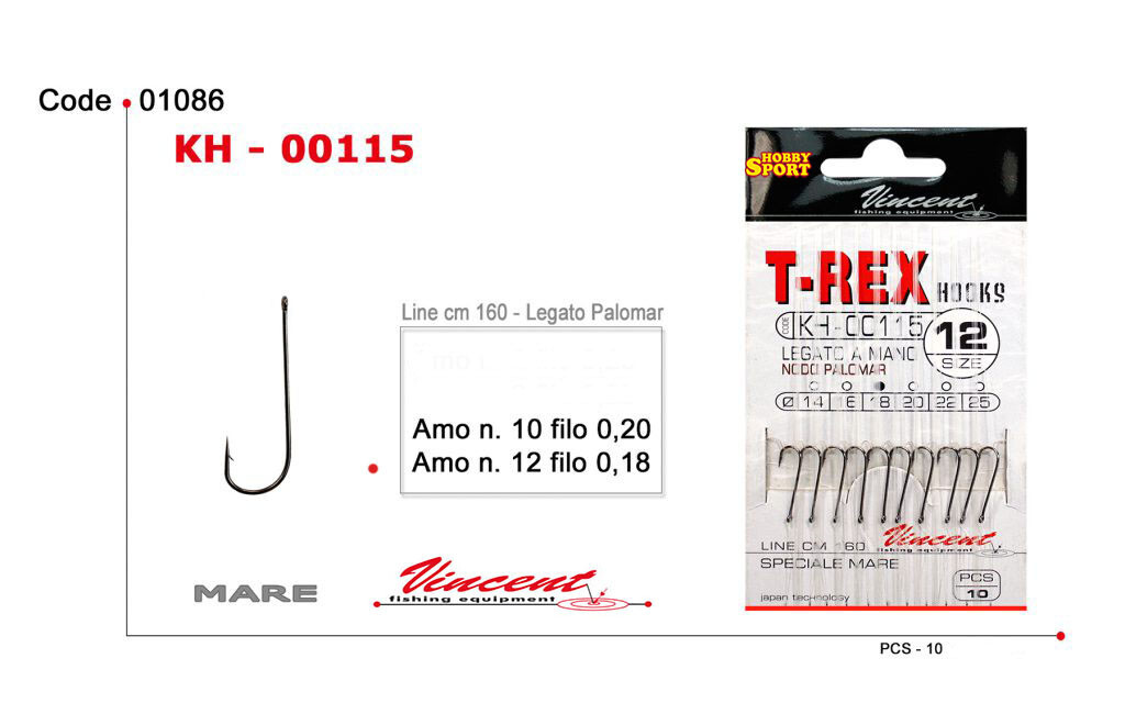 AMI LEGATI MARE N 12 KH00115 FILO 0,18 MT 1,60 T-REX VINCENT PESCA ORATA