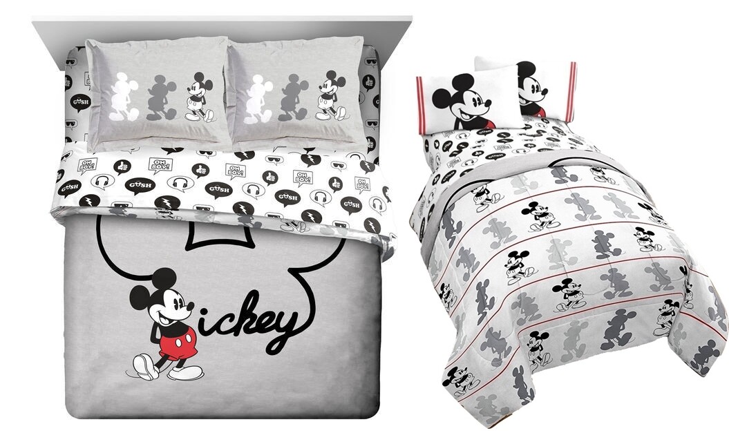 Disney Mickey Mouse Black Red Gray 7pc Full Size Comforter Pillow