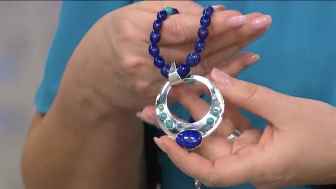 Pre-owned Mine Finds By Jay King Jay King Lapis And Andean Blue Turquoise Circle Pendant With Necklace