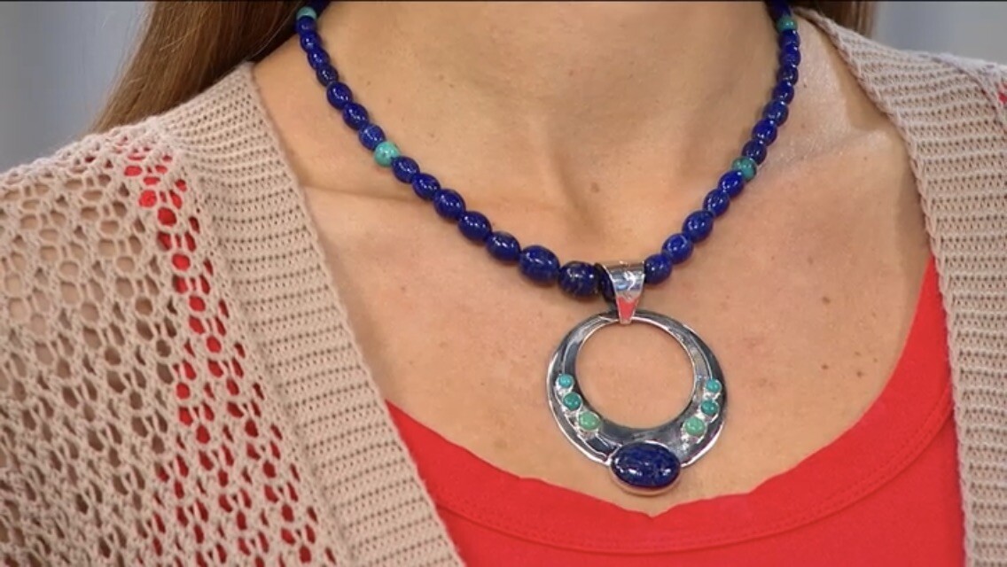 Pre-owned Mine Finds By Jay King Jay King Lapis And Andean Blue Turquoise Circle Pendant With Necklace