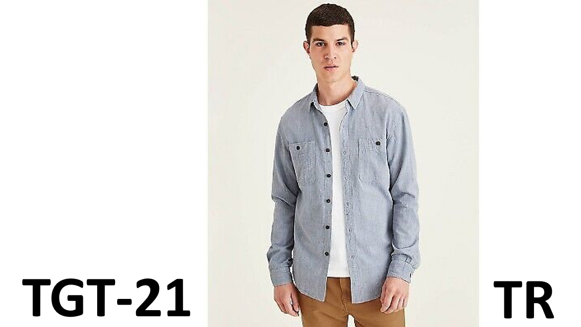 Dockers Men's Regular Fit Button-Down Shirt - Blue Denim, Size Large