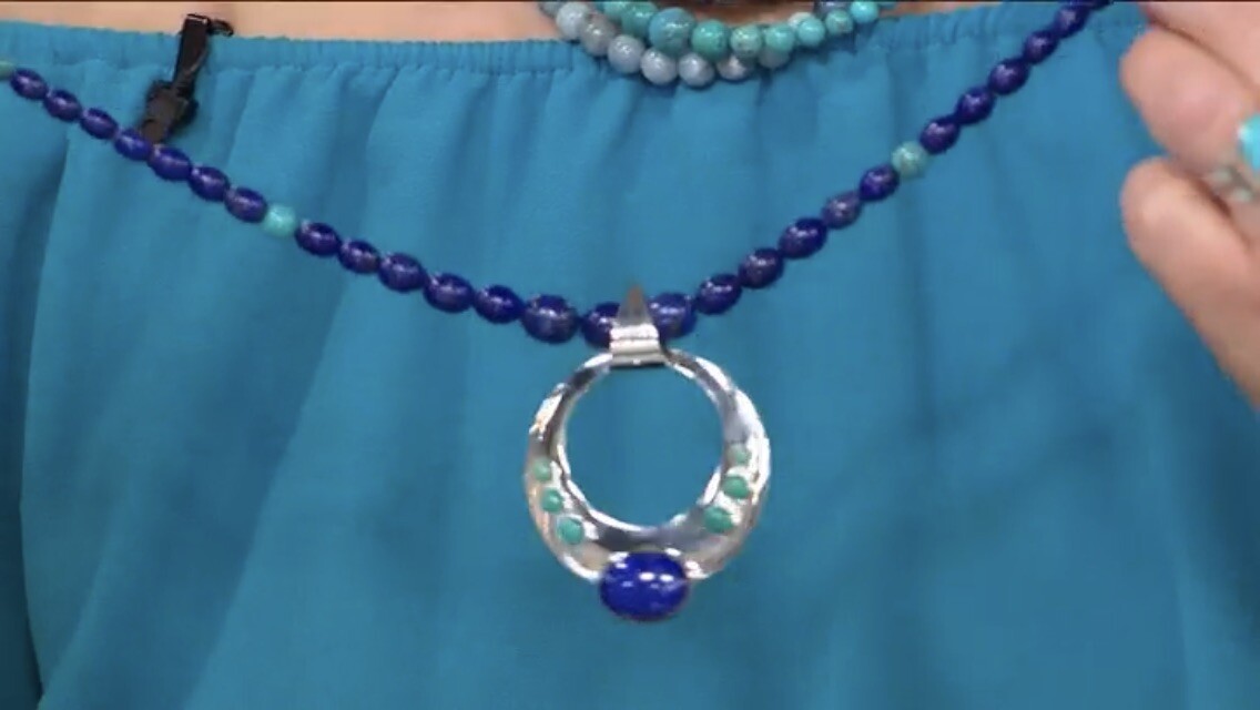 Pre-owned Mine Finds By Jay King Jay King Lapis And Andean Blue Turquoise Circle Pendant With Necklace
