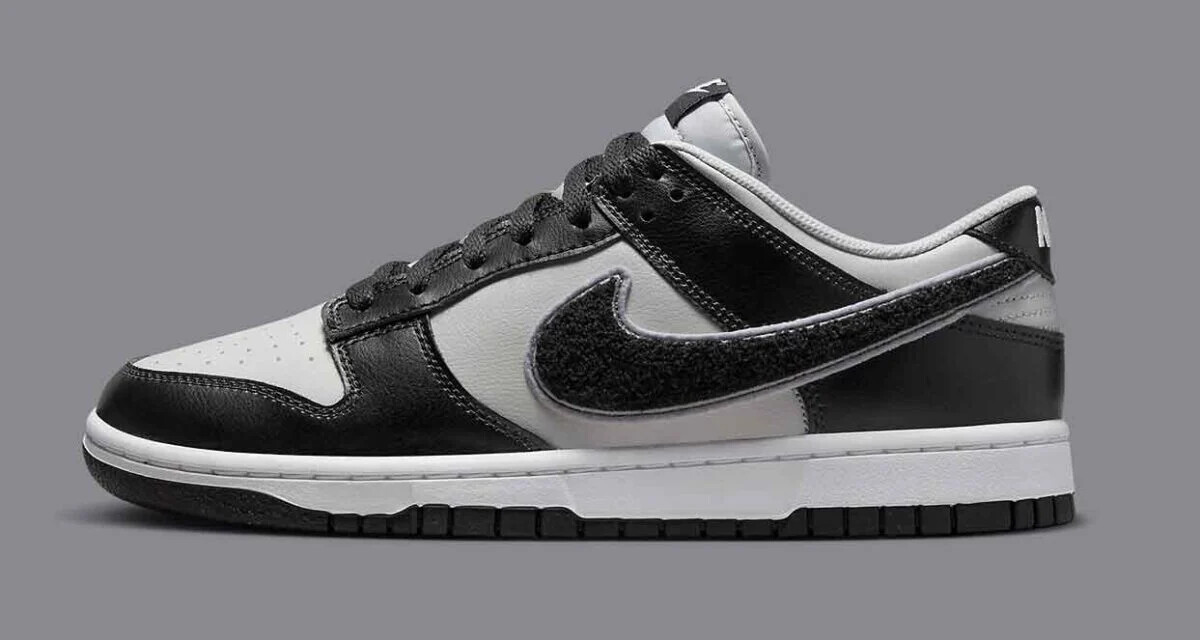 

Мужские кроссовки Nike Dunk Low Retro Chenille Swoosh Black Grey DQ7683-001 US6-12, Черный, Nike Dunk Low