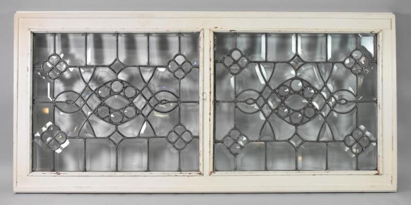 Antique Pair Beveled & Jeweled Clear Glass Windows Circa 1920